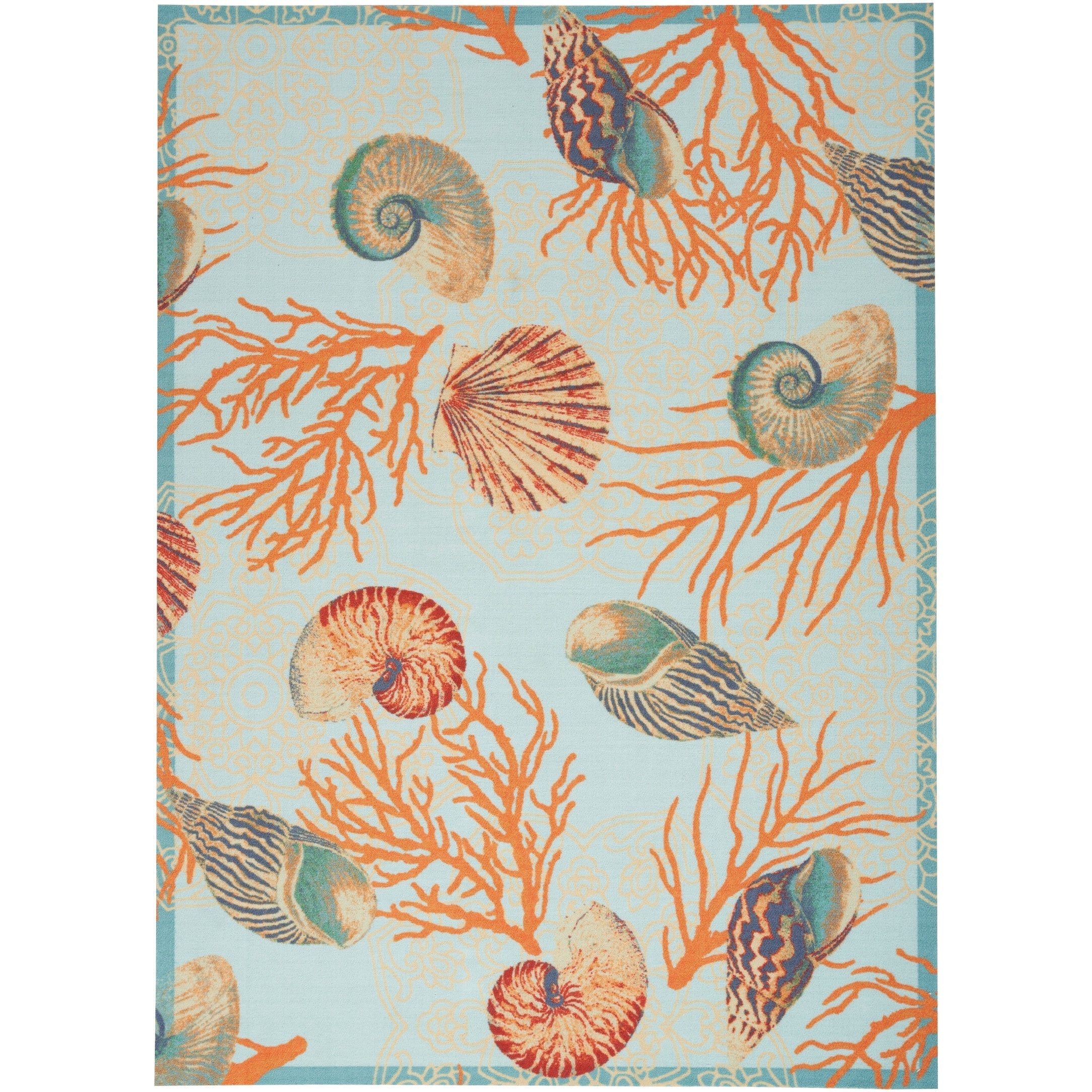 Waverly Sun & Shade Shore Thing Tropical Sea Shell Floral Indoor Outdoor Area Rug