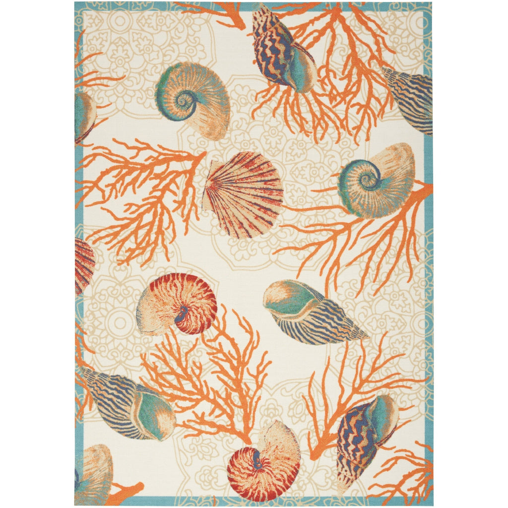 Waverly Sun & Shade Shore Thing Tropical Sea Shell Floral Indoor Outdoor Area Rug