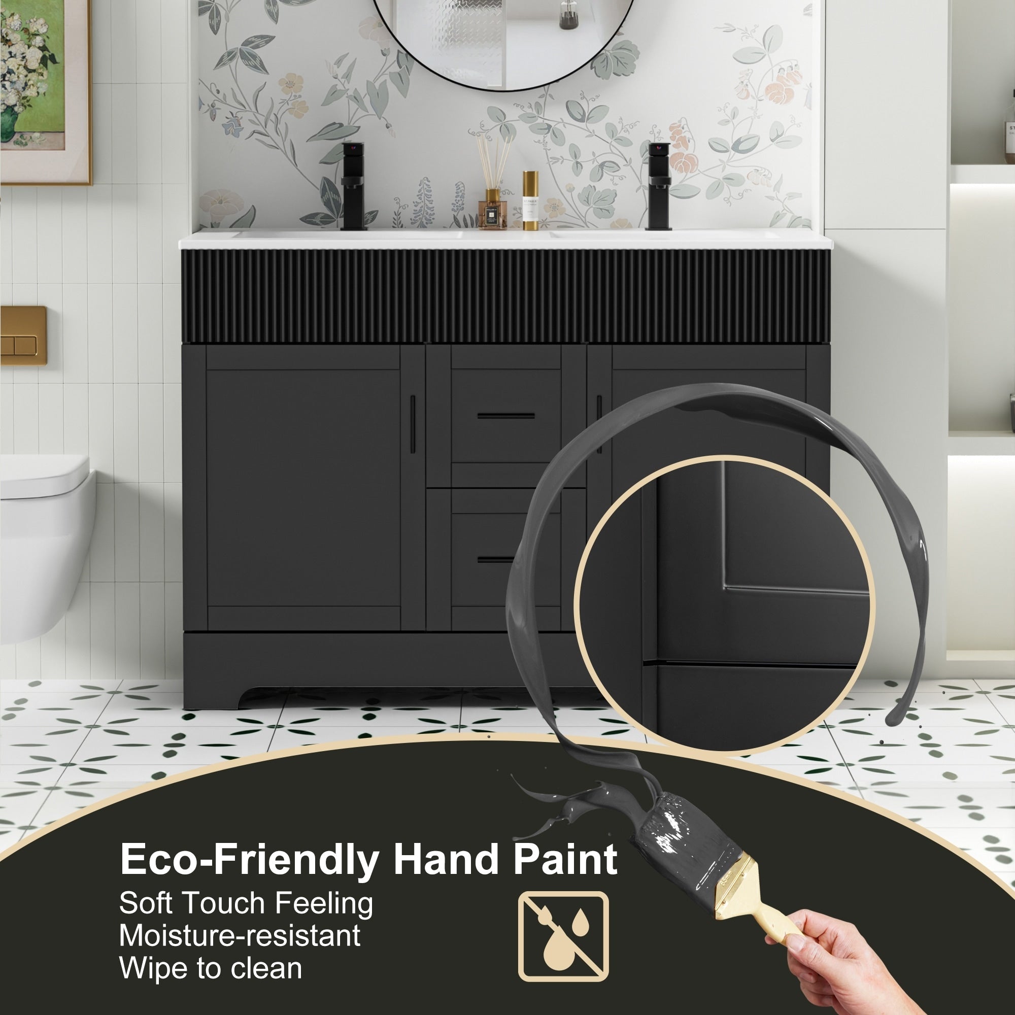 Ensemble de meuble-lavabo Wavy Line 30/36/48 avec lavabo et robinet