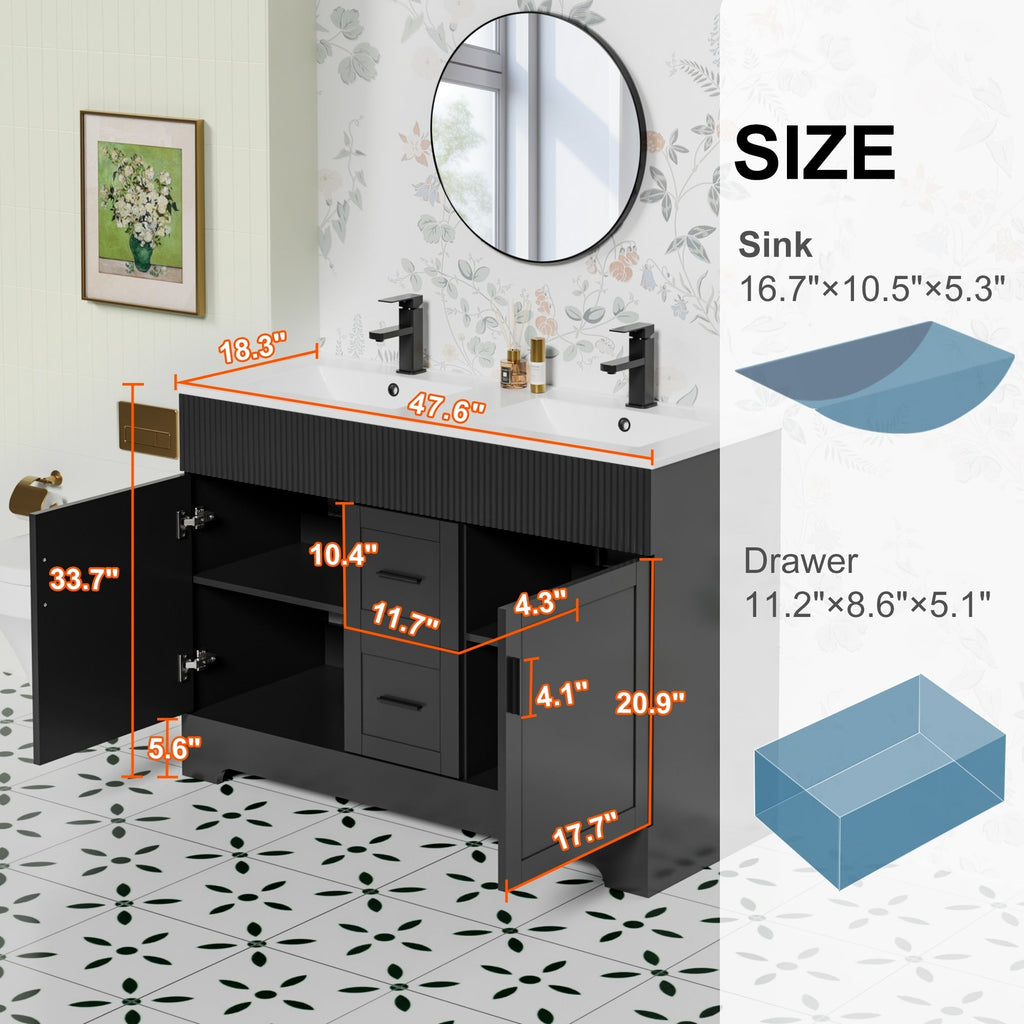 Ensemble de meuble-lavabo Wavy Line 30/36/48 avec lavabo et robinet