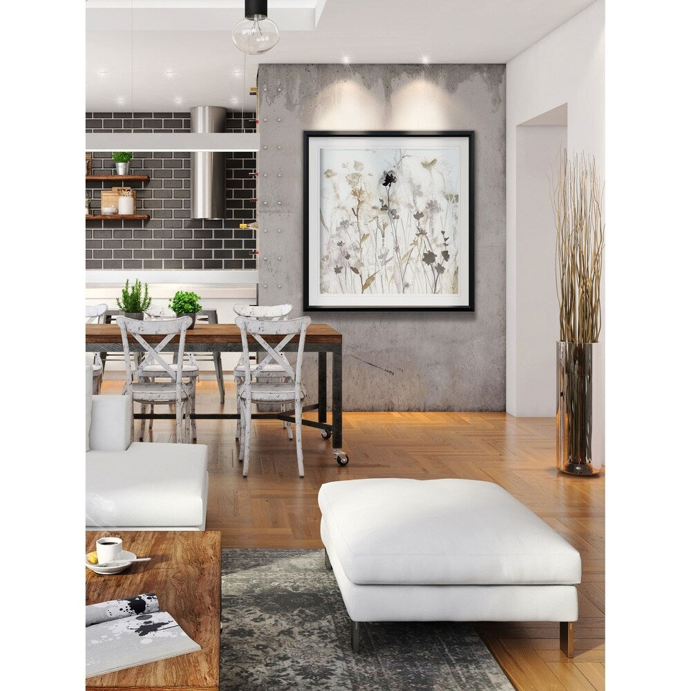 Wildflower Mist I -Custom Framed Print - blue, white, grey, yellow, green, silver, gold