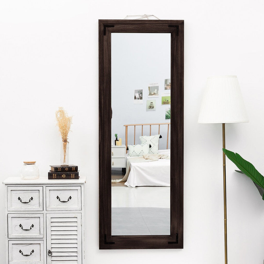 Miroir de sol rustique de style ferme avec cadre en bois - 65 x 24