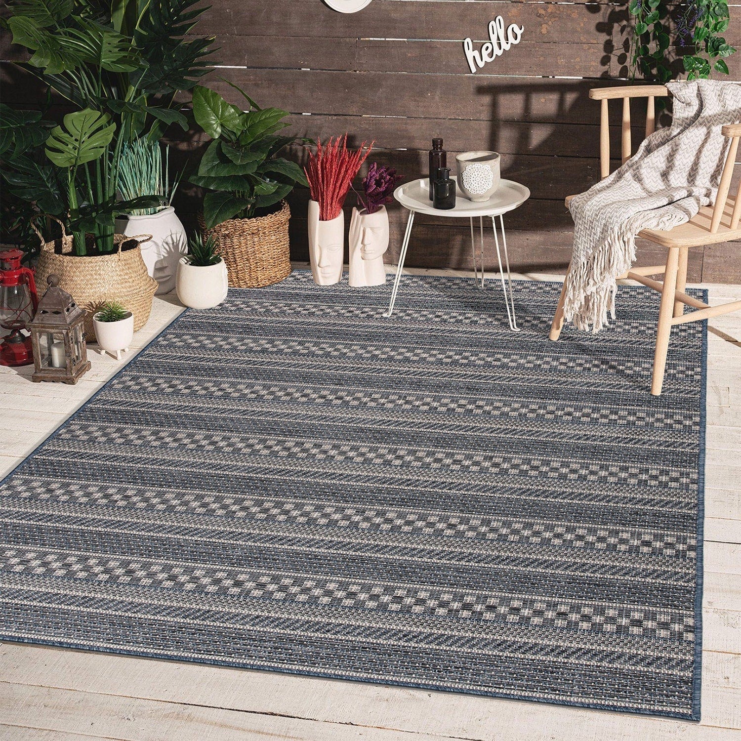 World Rug Gallery Bohemian Geometric Stripe Indoor/Outdoor Area Rug