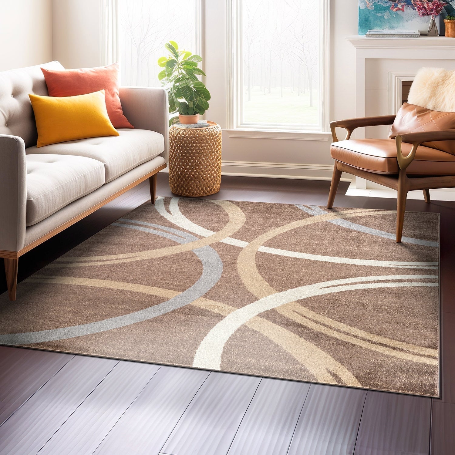 World Rug Gallery Contemporary Abstract Circles Design Area Rug