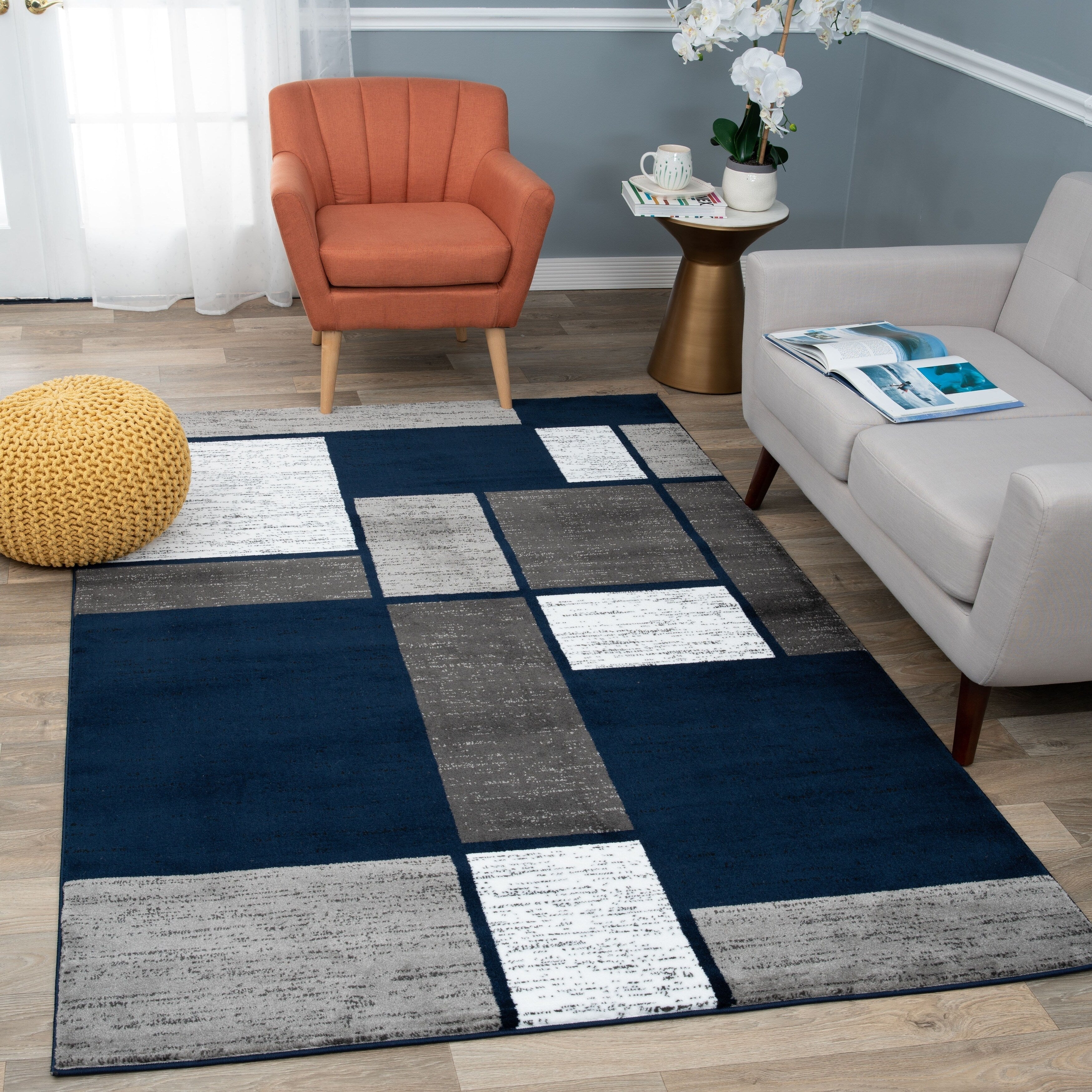 World Rug Gallery Contemporary Modern Boxed Color Block Area Rug