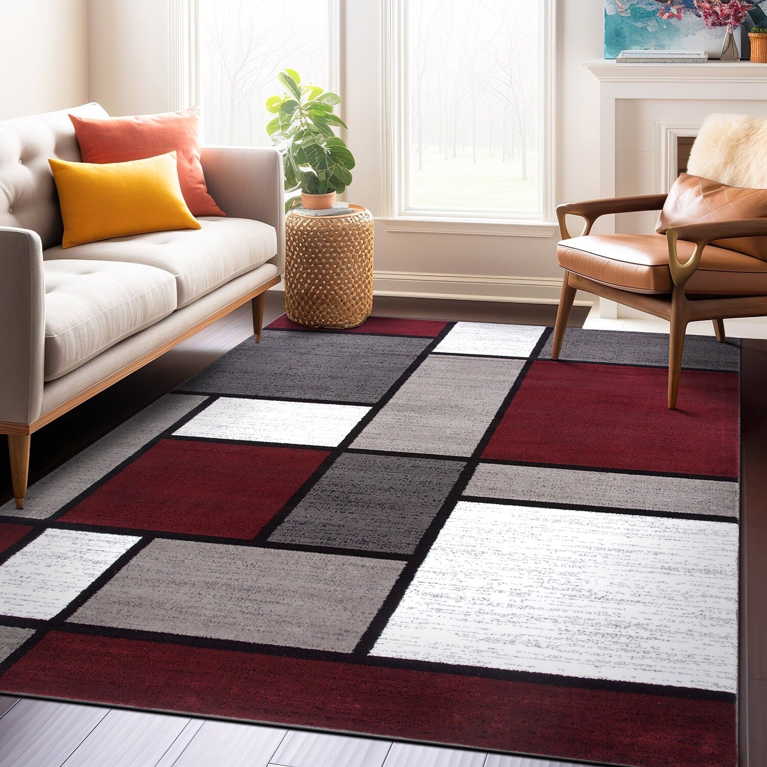 World Rug Gallery Contemporary Modern Boxed Color Block Area Rug
