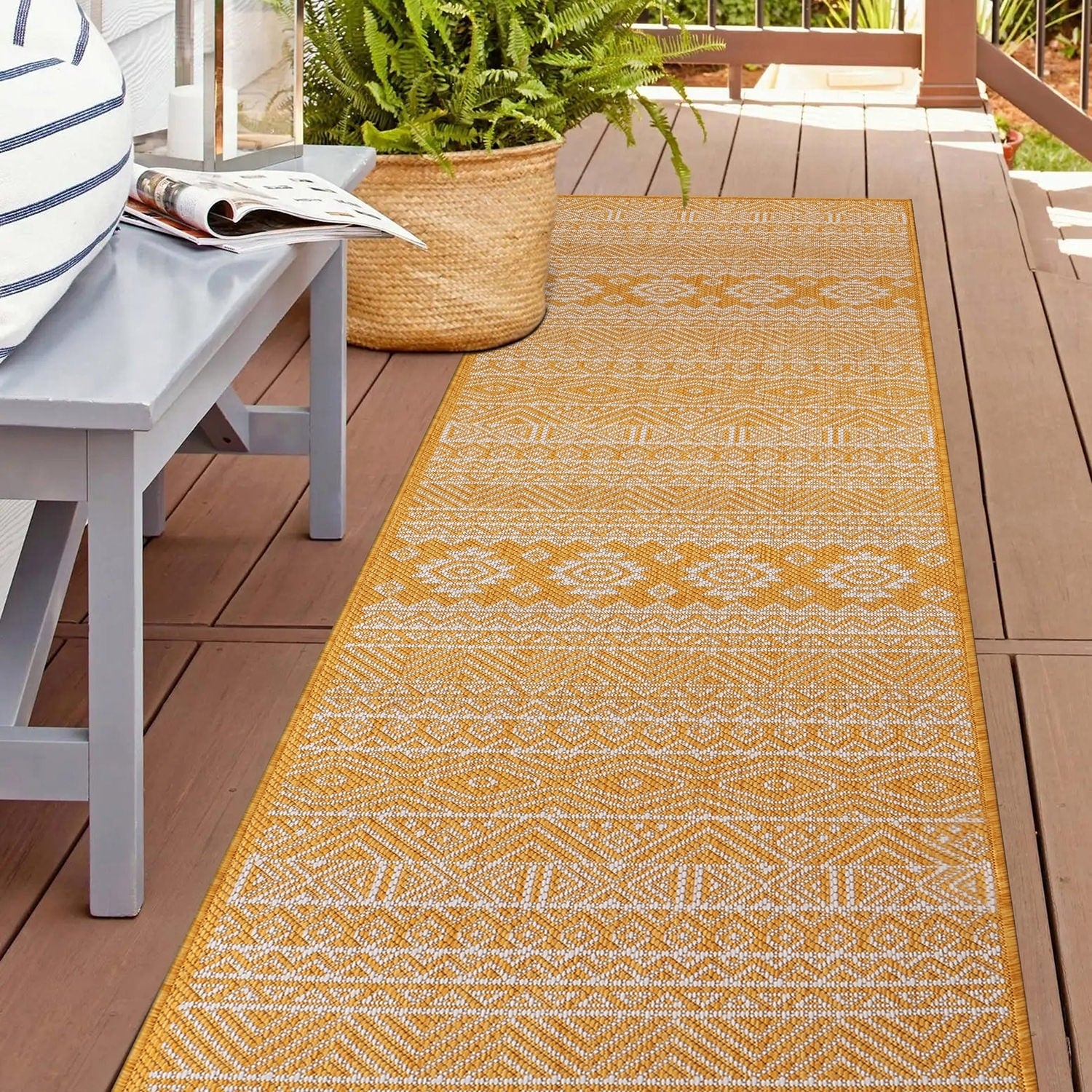 World Rug Gallery Distressed Geometric Bohemian Textured Flat Weave Indoor/Outdoor Area Rug