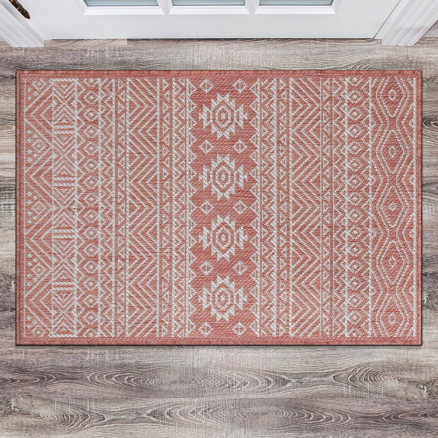World Rug Gallery Distressed Geometric Bohemian Textured Flat Weave Indoor/Outdoor Area Rug