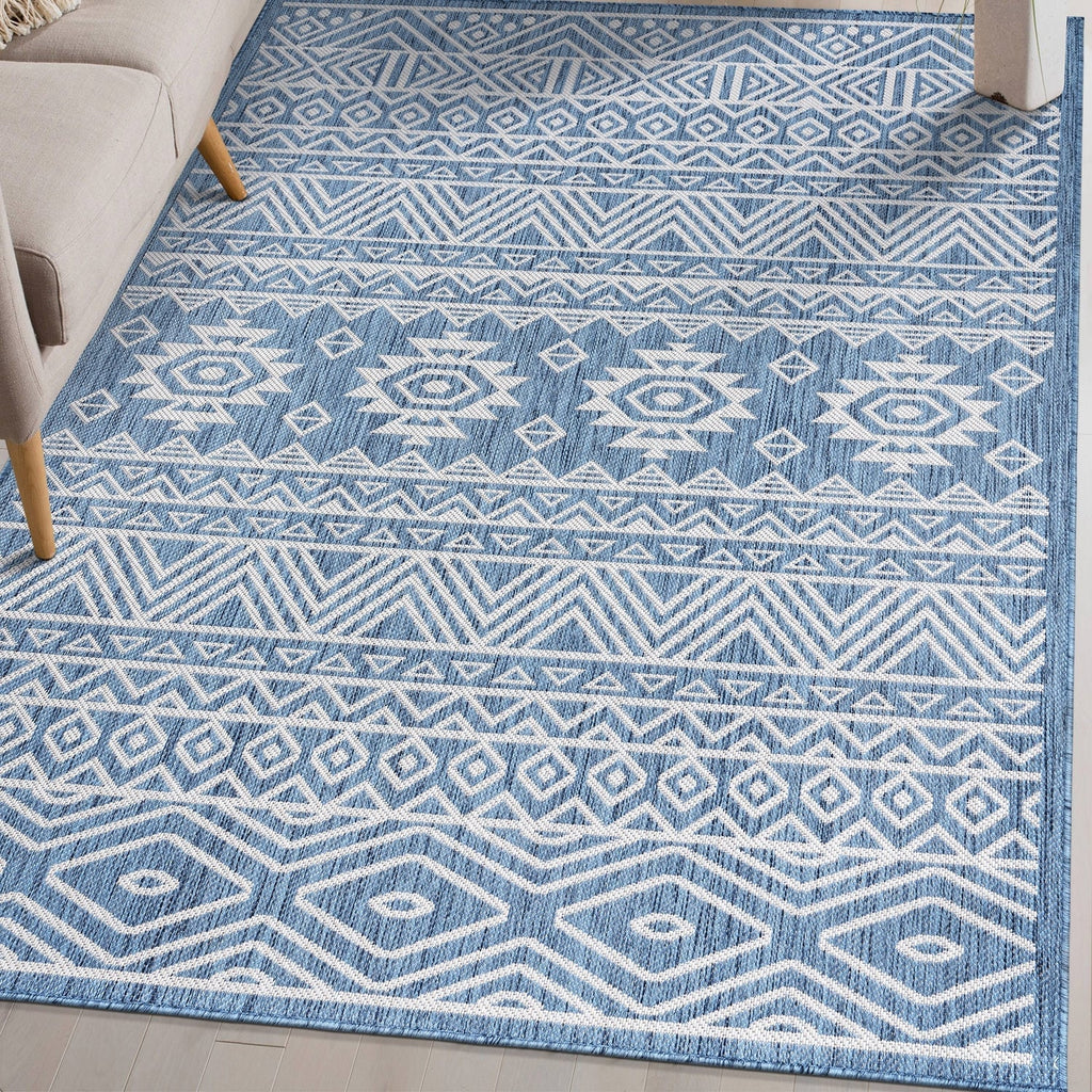 World Rug Gallery Distressed Geometric Bohemian Textured Flat Weave Indoor/Outdoor Area Rug