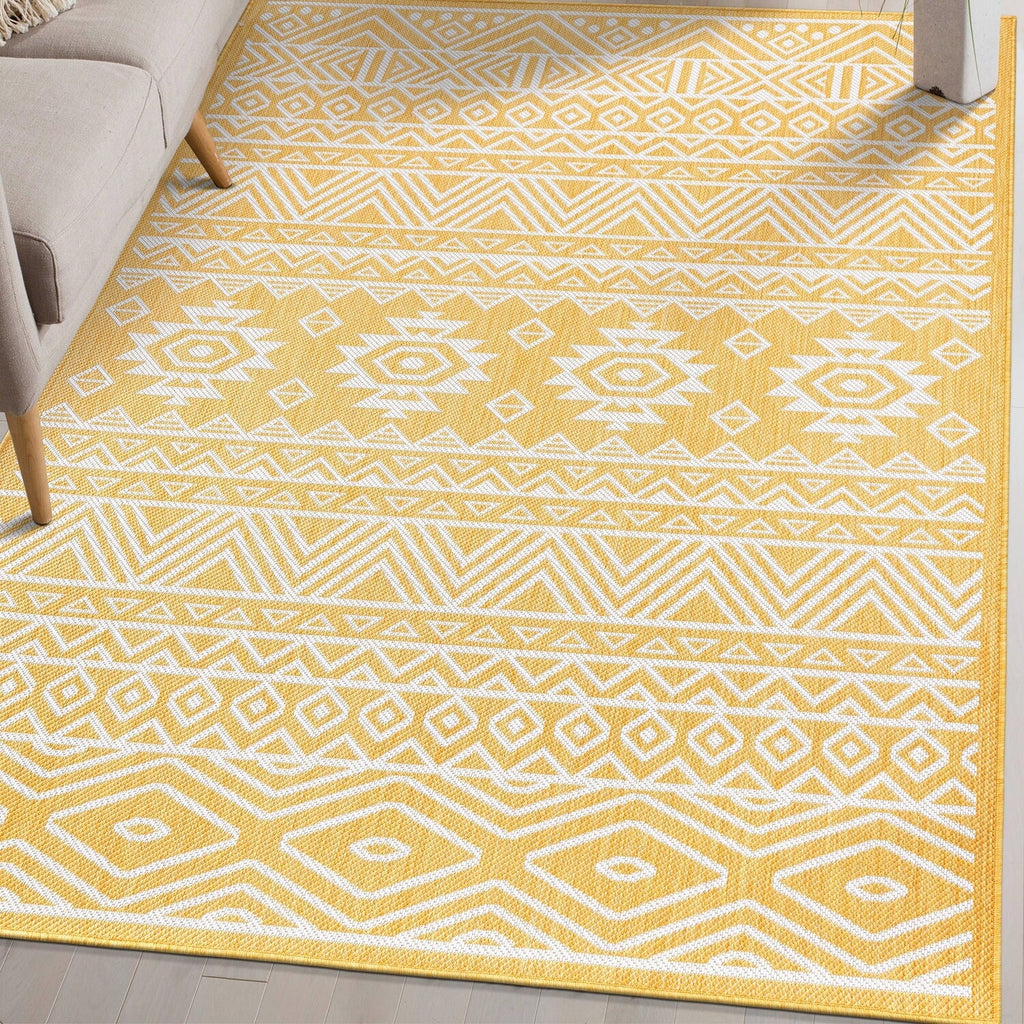 World Rug Gallery Distressed Geometric Bohemian Textured Flat Weave Indoor/Outdoor Area Rug