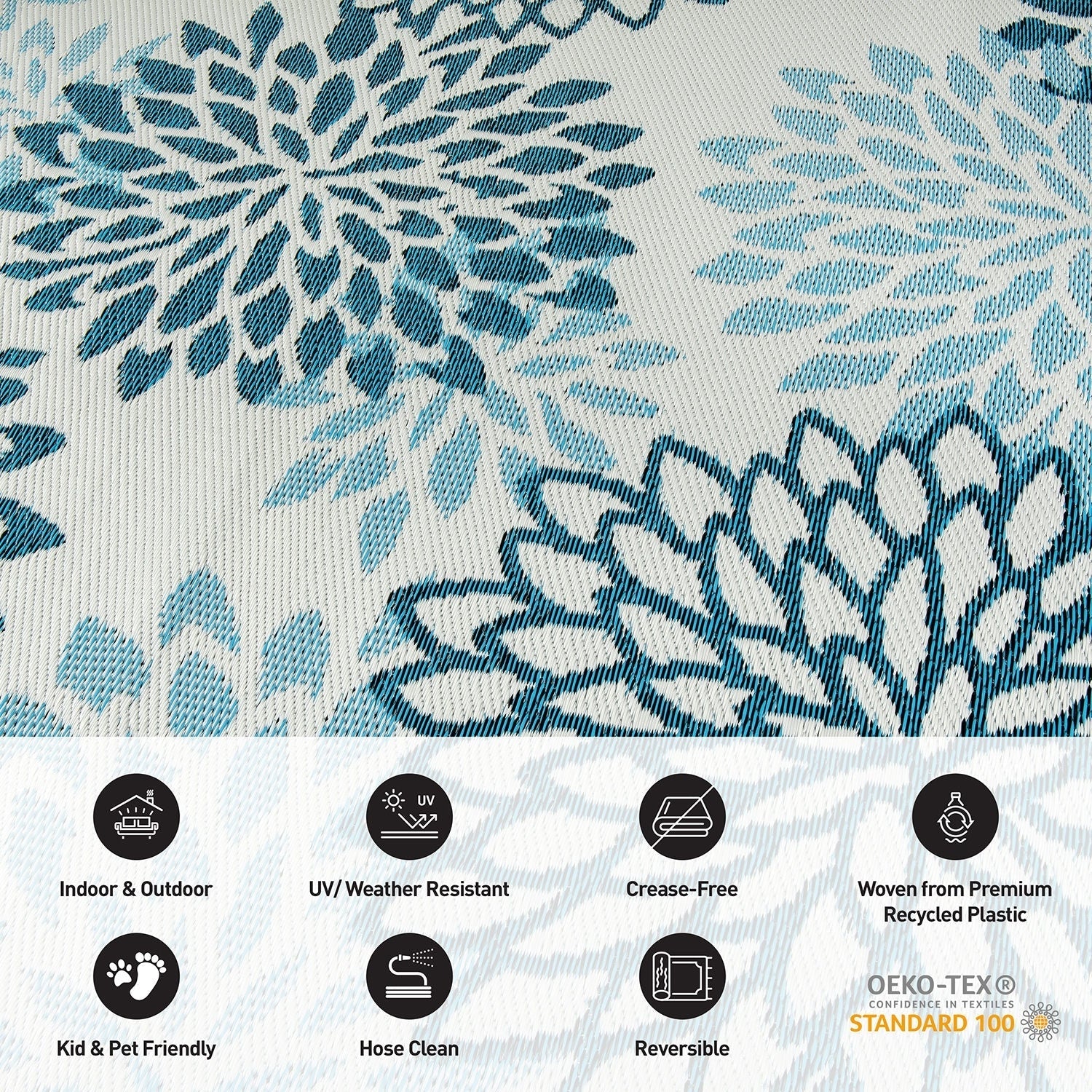 World Rug Gallery Modern Floral Aloha Reversible Recycled Plastic Outdoor Rugs