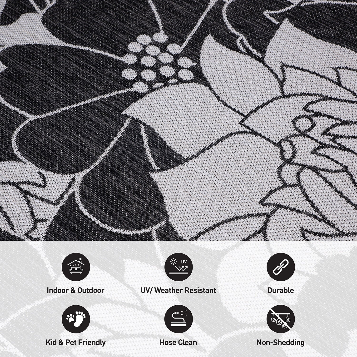 World Rug Gallery Modern Floral Flowers Textured Flat Weave Indoor/Outdoor Area Rug