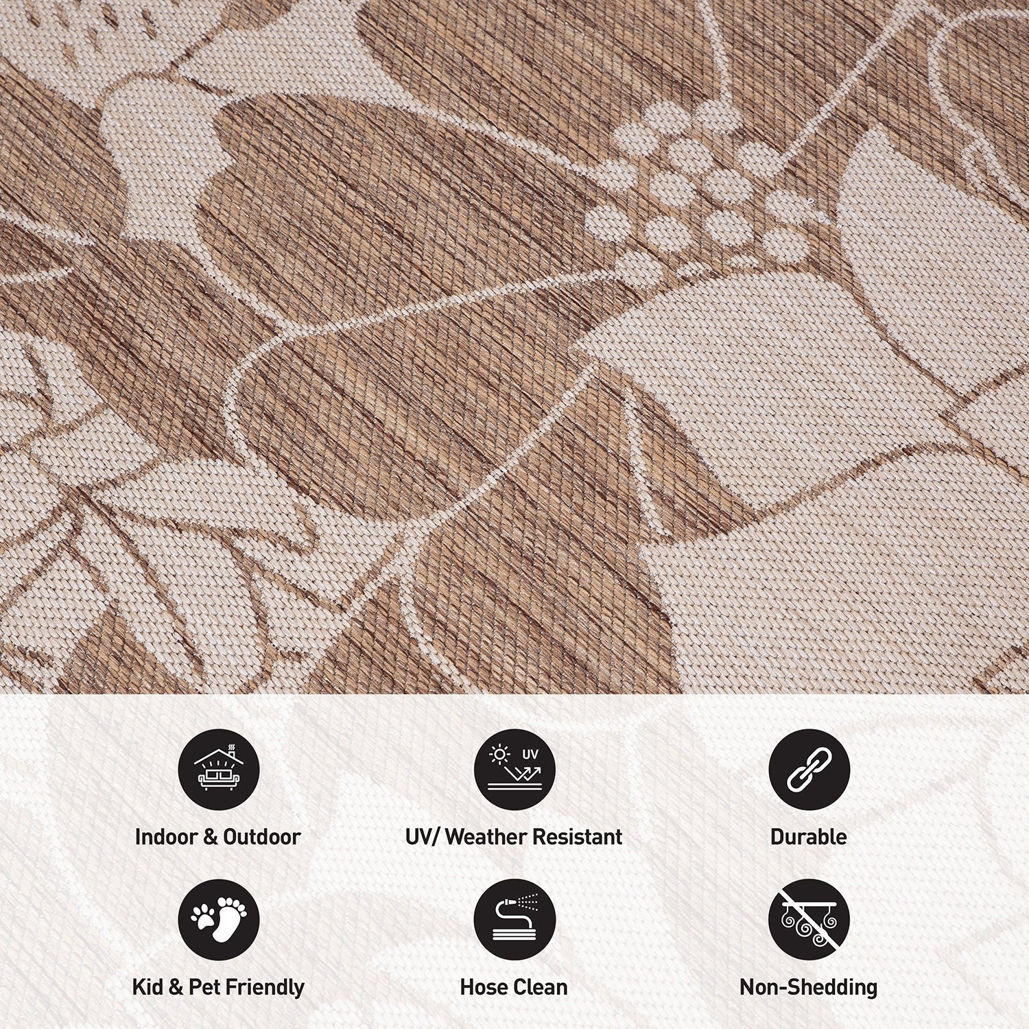 World Rug Gallery Modern Floral Flowers Textured Flat Weave Indoor/Outdoor Area Rug