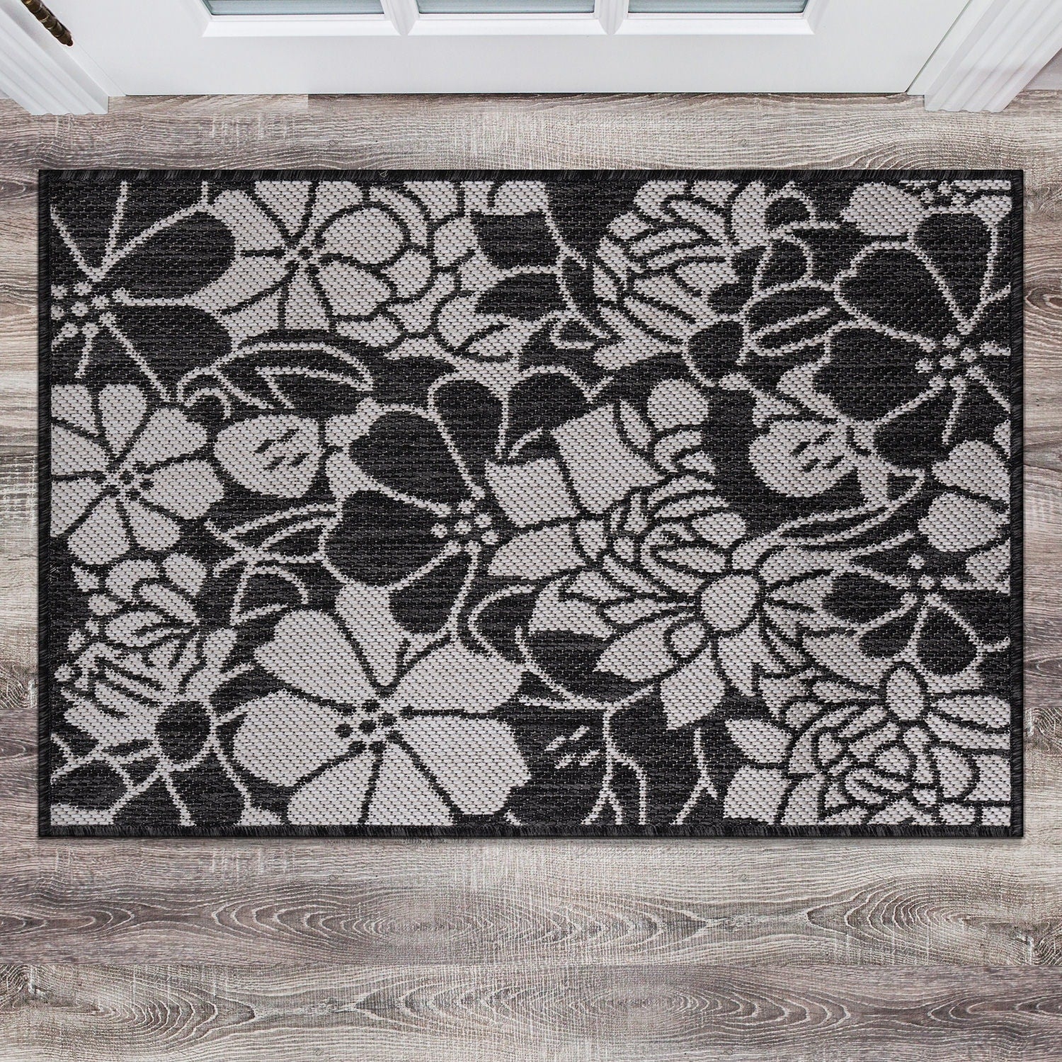 World Rug Gallery Modern Floral Flowers Textured Flat Weave Indoor/Outdoor Area Rug