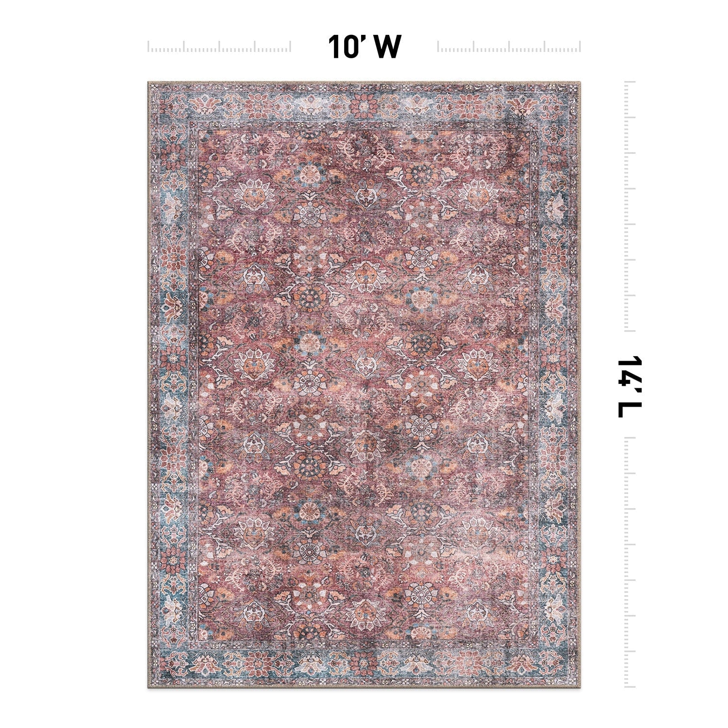 World Rug Gallery Transitional Bordered Vintage Machine Washable Non Slip Area Rug