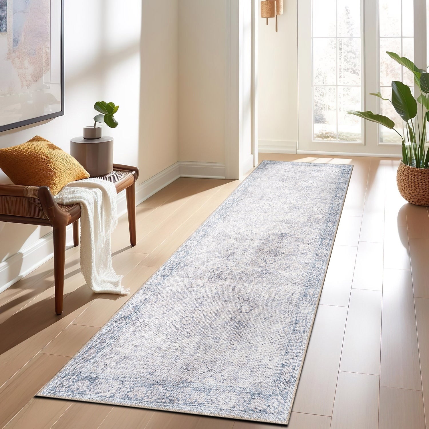 World Rug Gallery Transitional Bordered Vintage Machine Washable Non Slip Area Rug