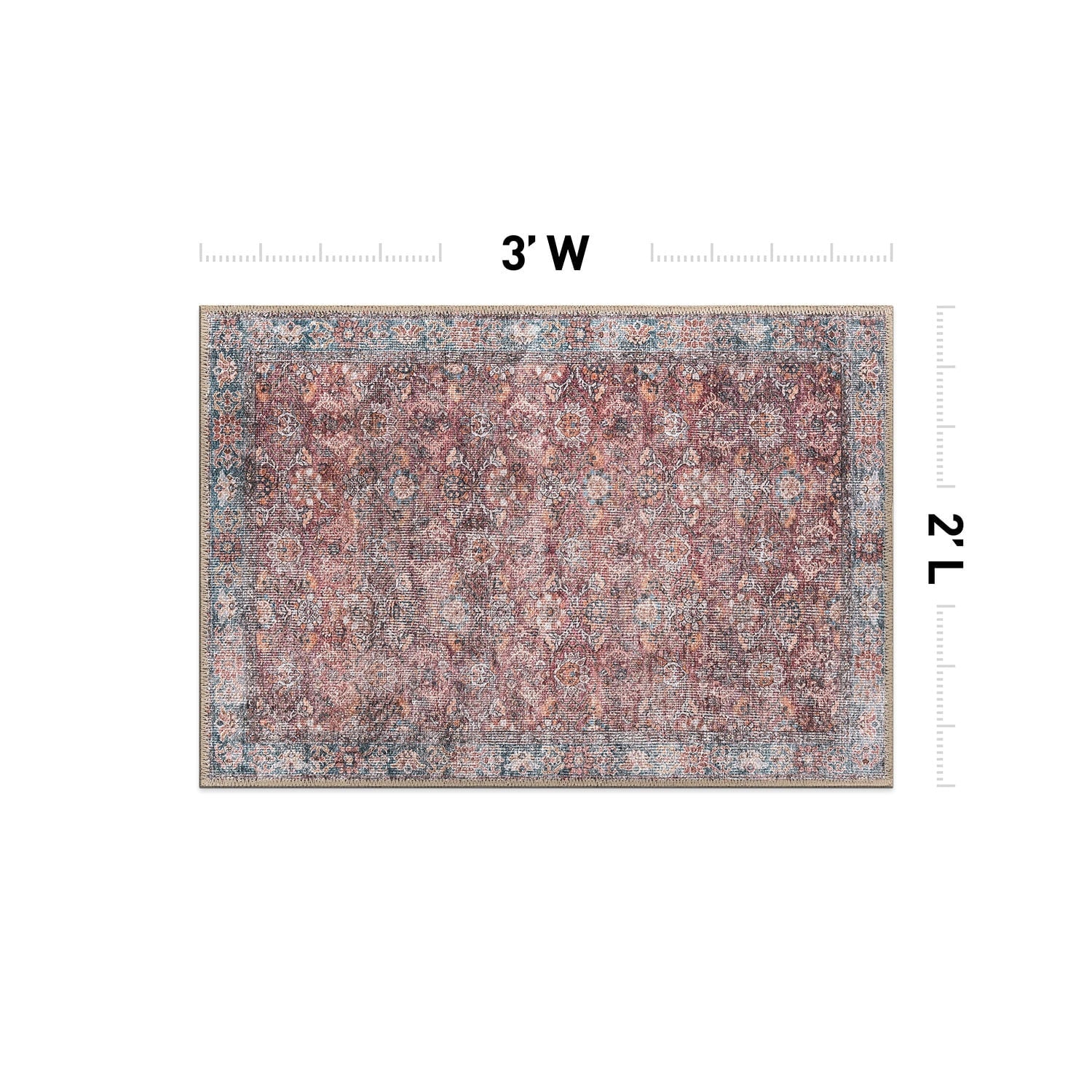 World Rug Gallery Transitional Bordered Vintage Machine Washable Non Slip Area Rug