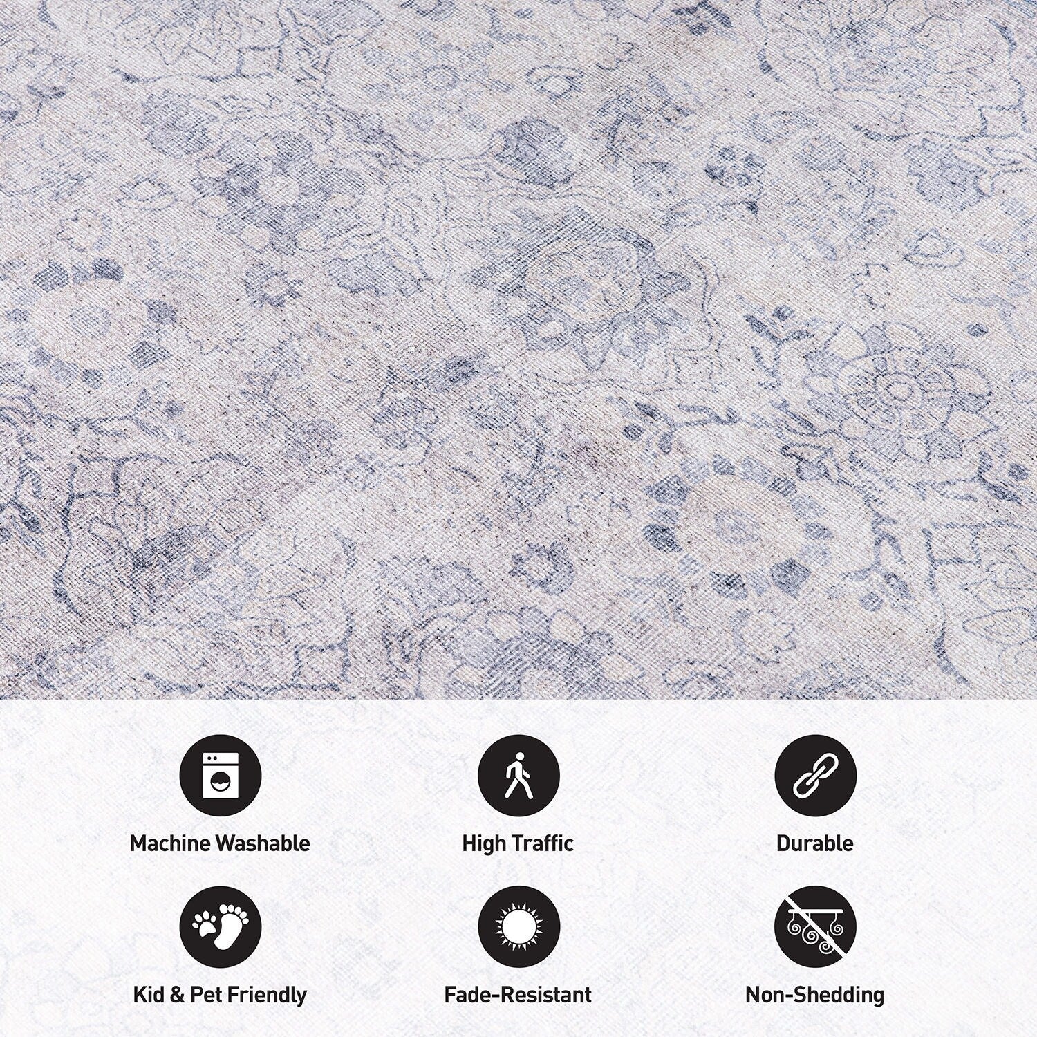 World Rug Gallery Transitional Bordered Vintage Machine Washable Non Slip Area Rug