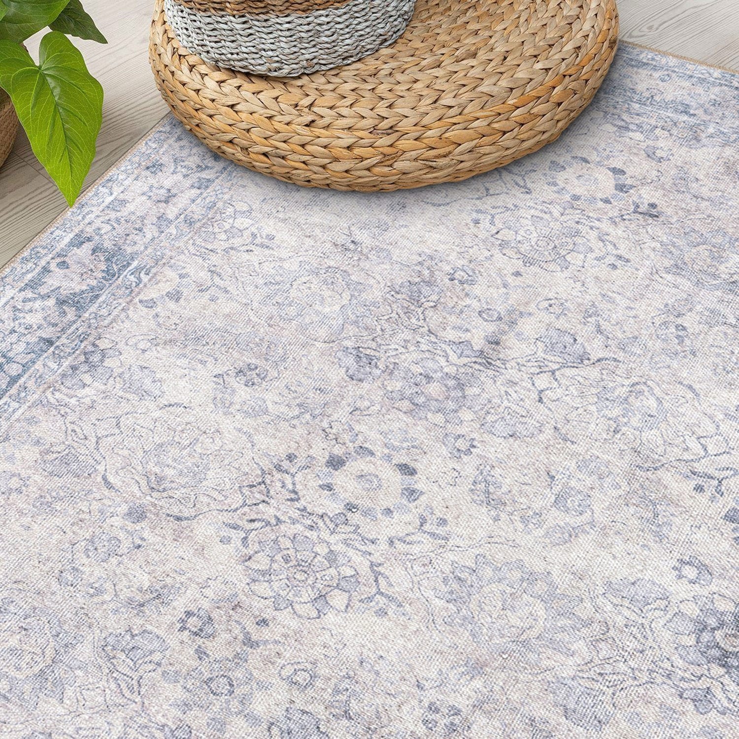 World Rug Gallery Transitional Bordered Vintage Machine Washable Non Slip Area Rug