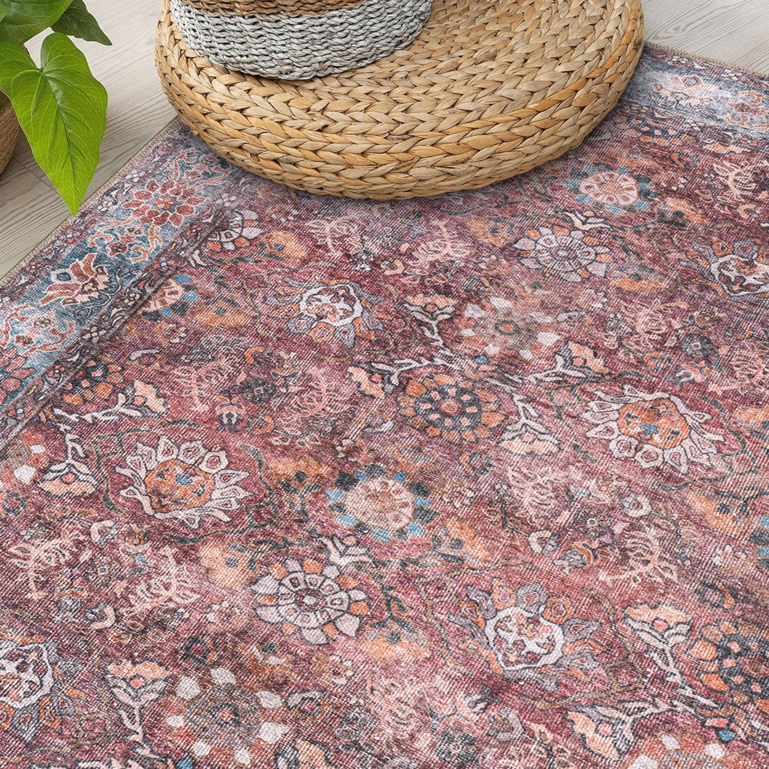 World Rug Gallery Transitional Bordered Vintage Machine Washable Non Slip Area Rug