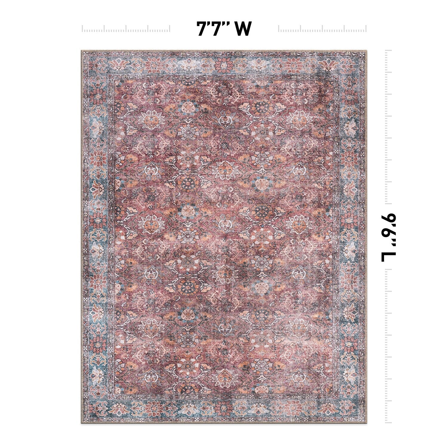 World Rug Gallery Transitional Bordered Vintage Machine Washable Non Slip Area Rug