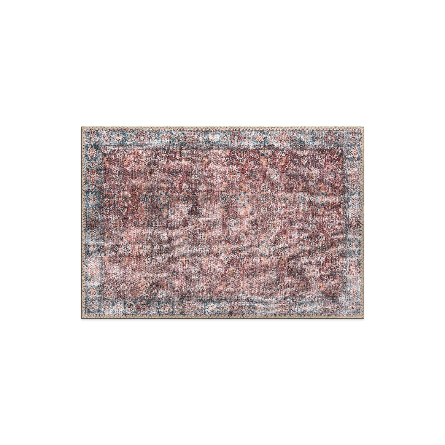 World Rug Gallery Transitional Bordered Vintage Machine Washable Non Slip Area Rug