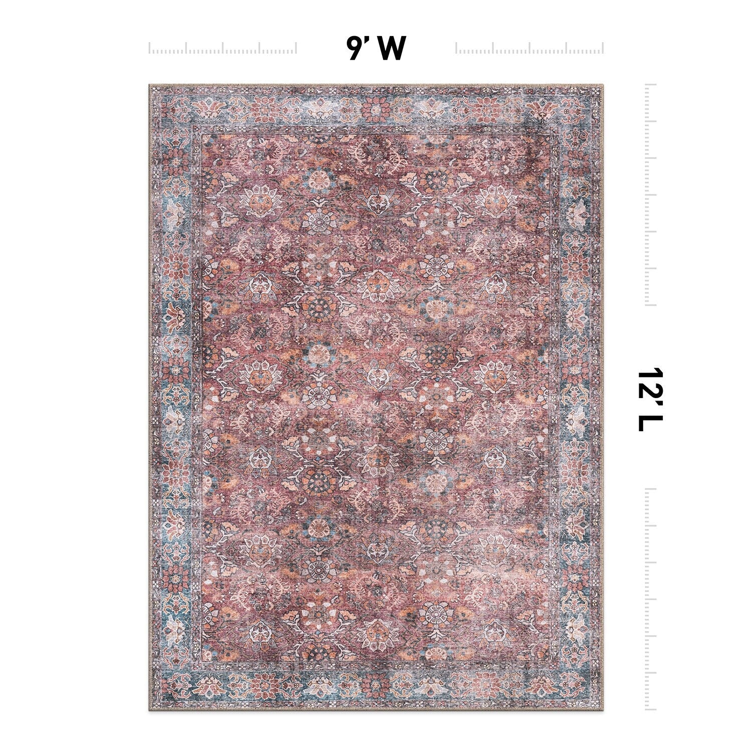World Rug Gallery Transitional Bordered Vintage Machine Washable Non Slip Area Rug