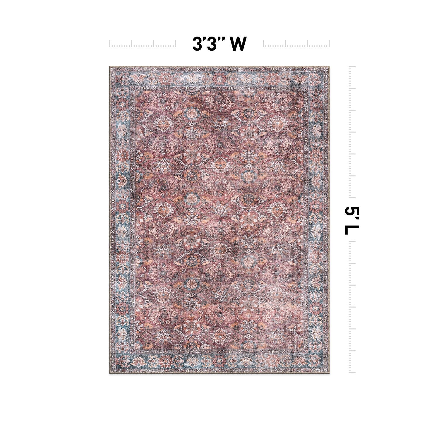 World Rug Gallery Transitional Bordered Vintage Machine Washable Non Slip Area Rug