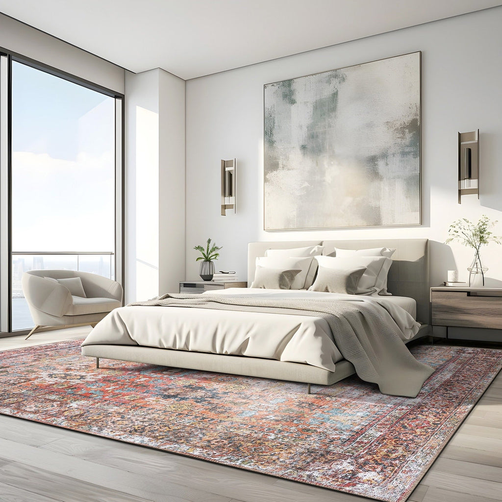 World Rug Gallery Transitional Distressed Machine Washable Non Slip Area Rug