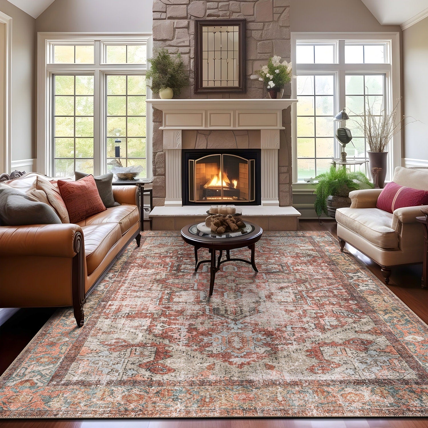 World Rug Gallery Vintage Boho Medallion Machine Washable Non Slip Area Rug