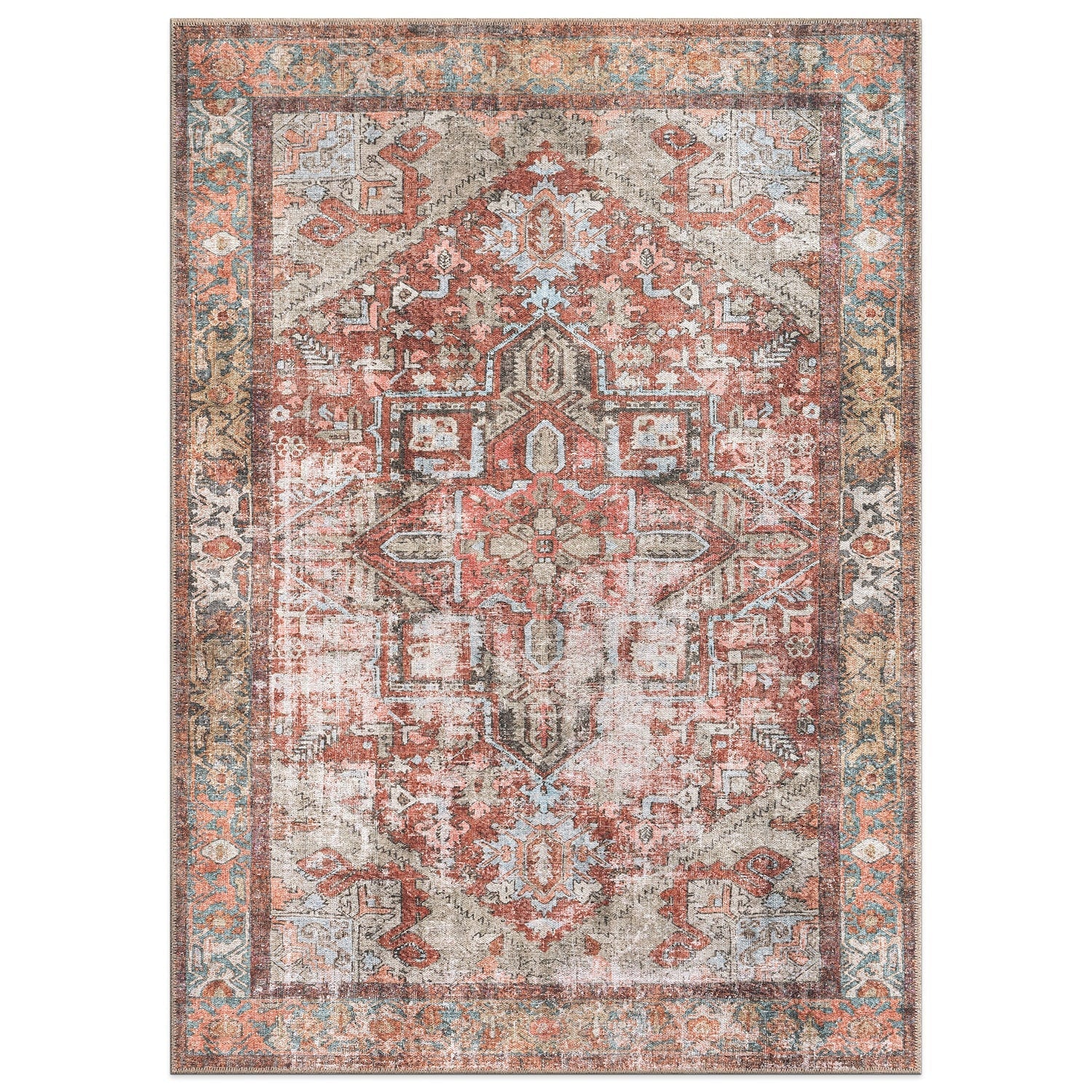 World Rug Gallery Vintage Boho Medallion Machine Washable Non Slip Area Rug