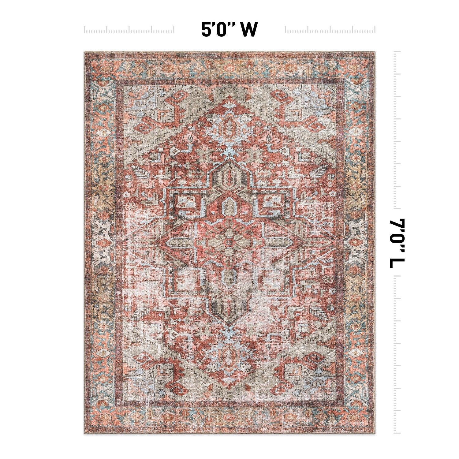 World Rug Gallery Vintage Boho Medallion Machine Washable Non Slip Area Rug