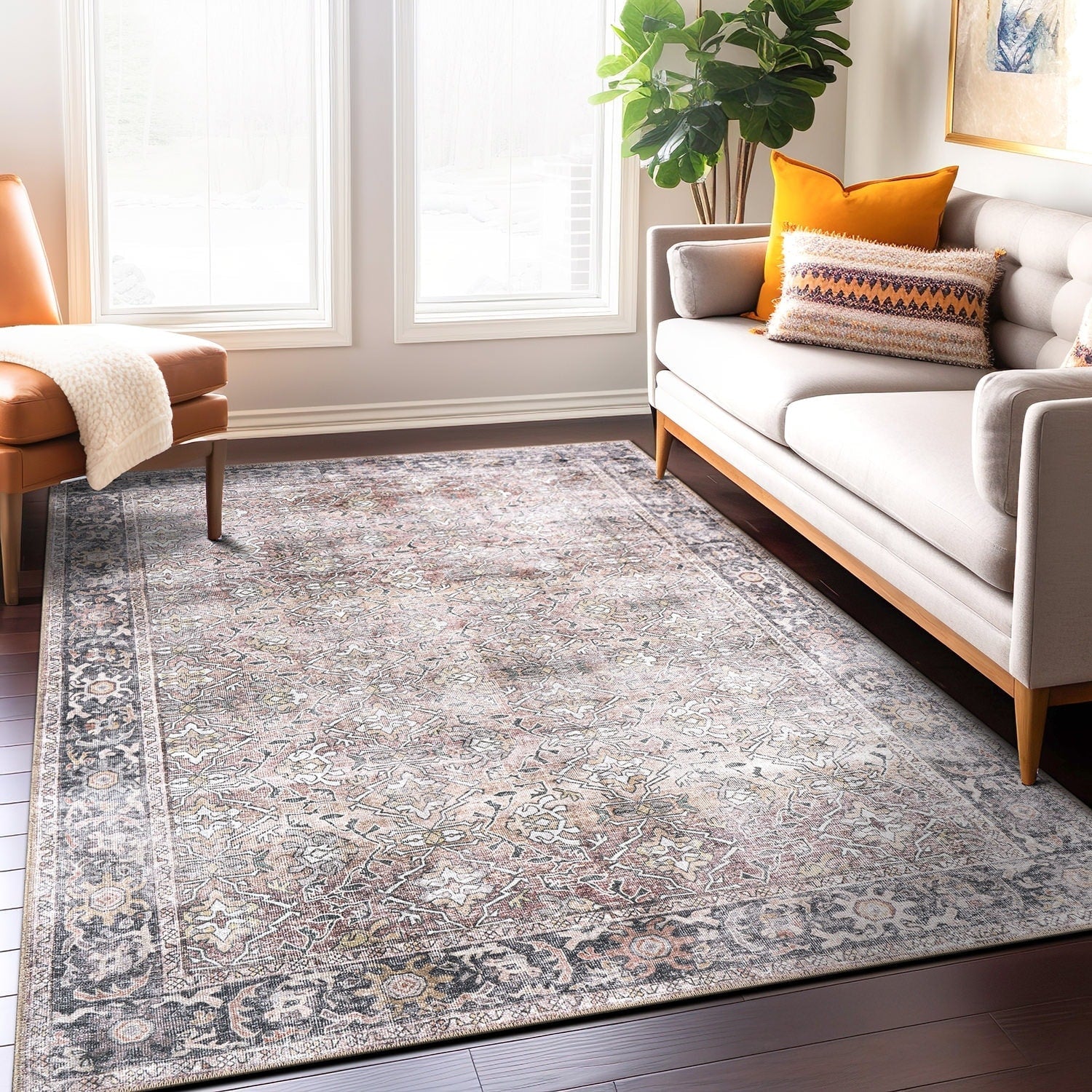 World Rug Gallery Vintage Distressed Machine Washable Non Slip Area Rug