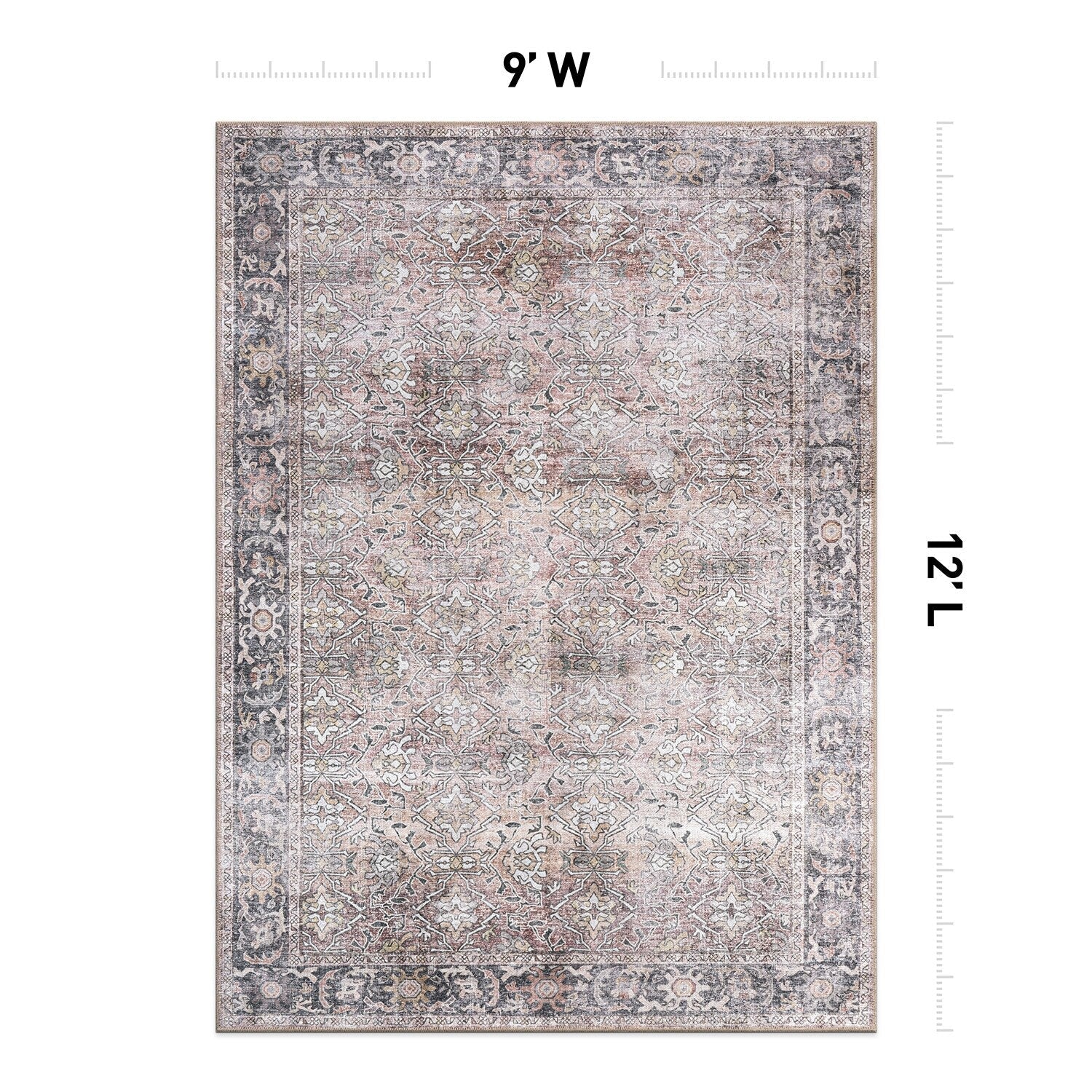 World Rug Gallery Vintage Distressed Machine Washable Non Slip Area Rug