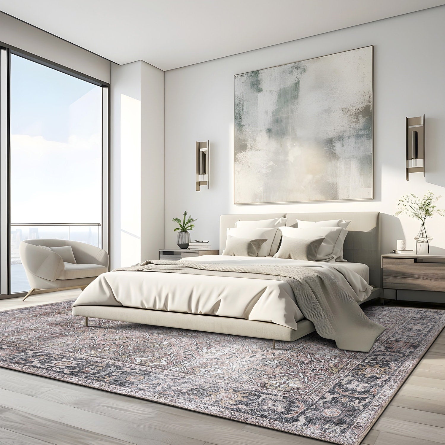 World Rug Gallery Vintage Distressed Machine Washable Non Slip Area Rug