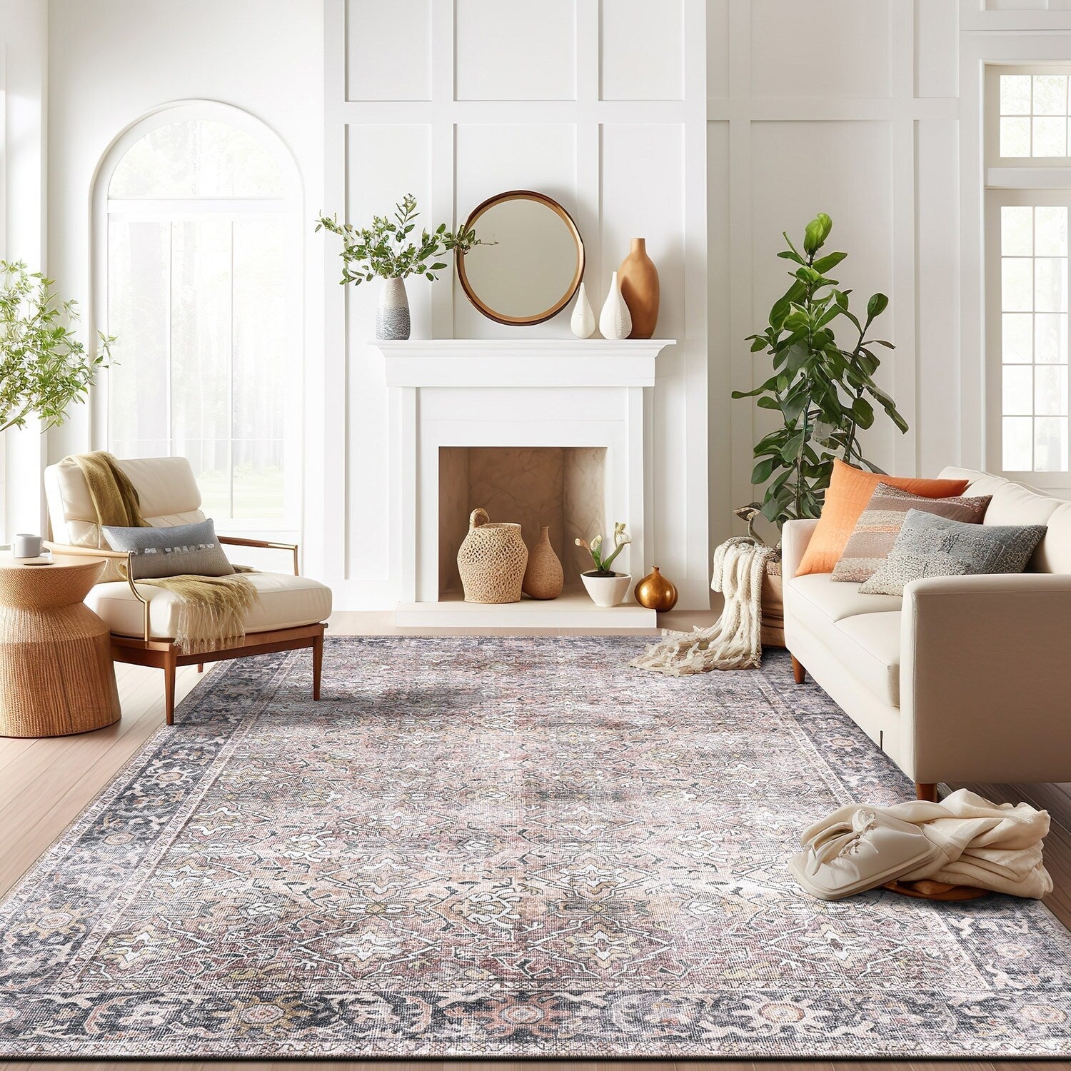 World Rug Gallery Vintage Distressed Machine Washable Non Slip Area Rug