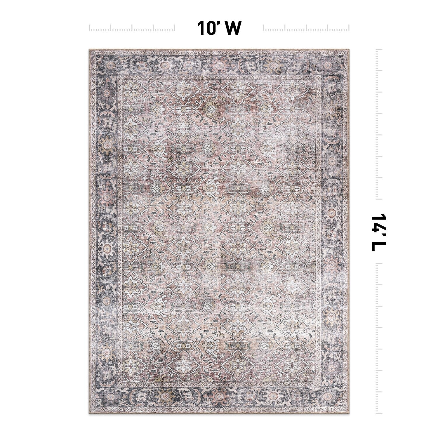 World Rug Gallery Vintage Distressed Machine Washable Non Slip Area Rug