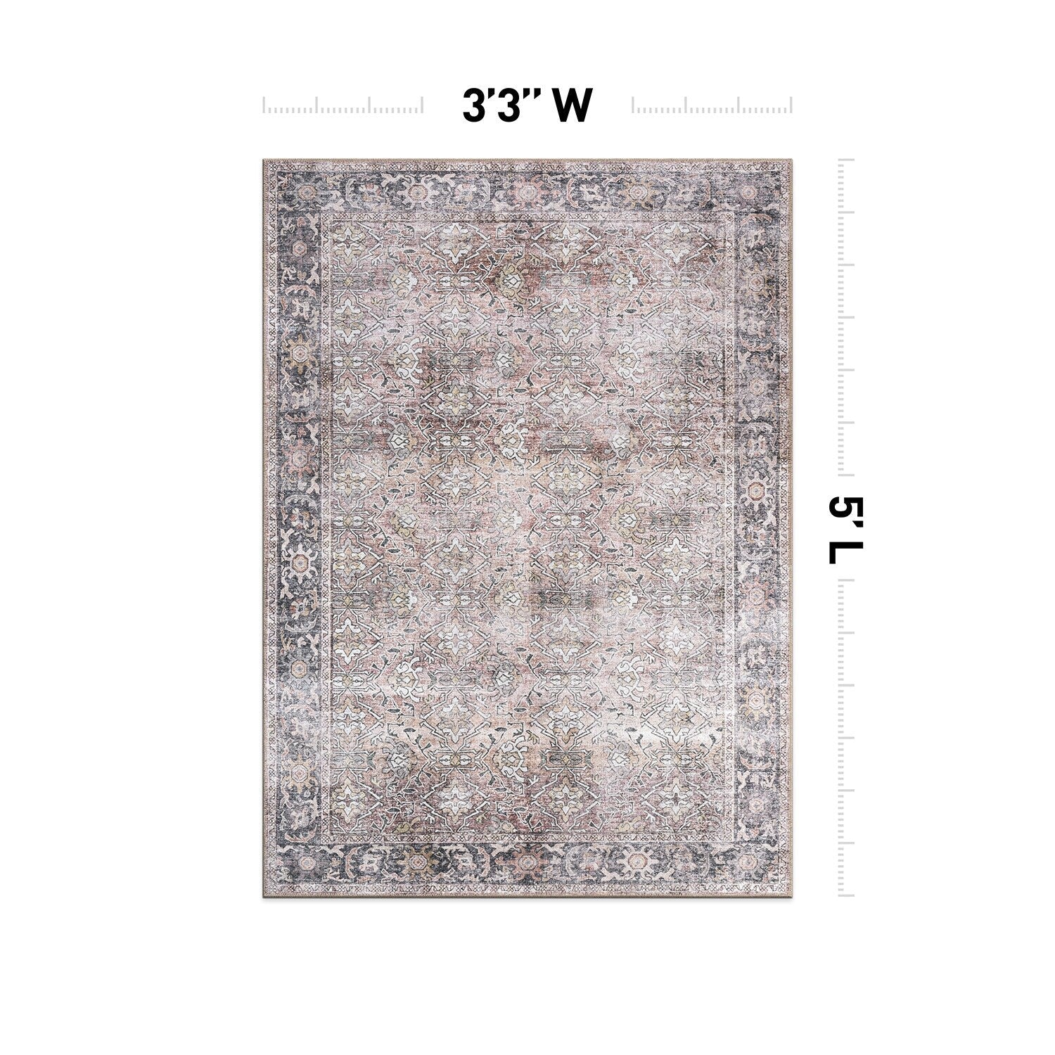 World Rug Gallery Vintage Distressed Machine Washable Non Slip Area Rug