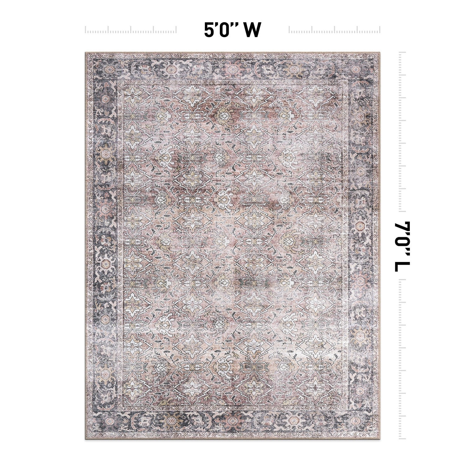World Rug Gallery Vintage Distressed Machine Washable Non Slip Area Rug