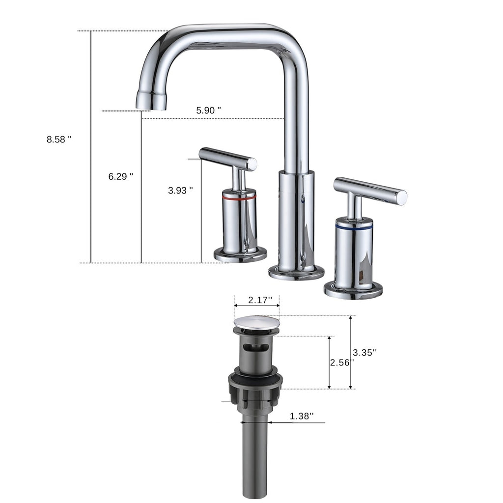 YASINU 8 Inch Luxury Widespread Bathroom Sink Faucet with Pop-Up Drain